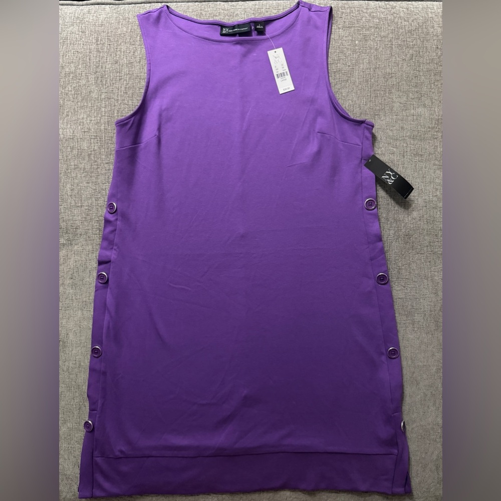 New York & Co. Purple Sleeveless Dress with Side Buttons - Picture 2 of 8